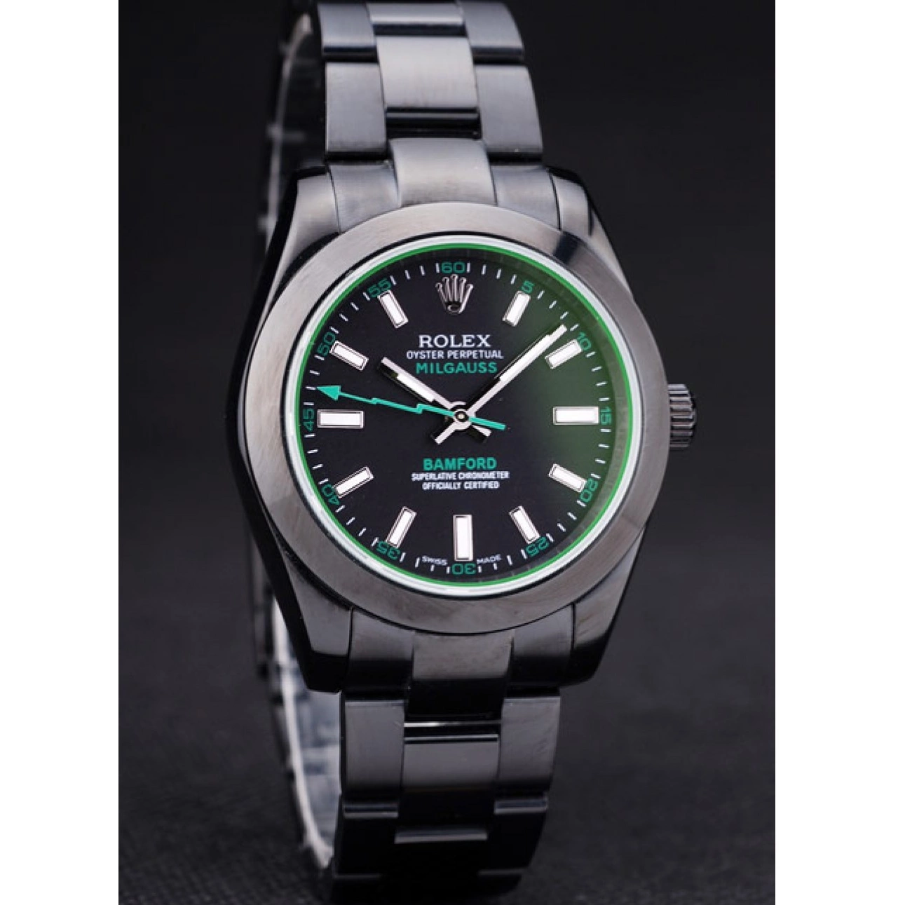 Aaa replica watch Stainless Milgaus Steel Bamford Dial Ion 7476 Rolex Black Bezel Plated 0519